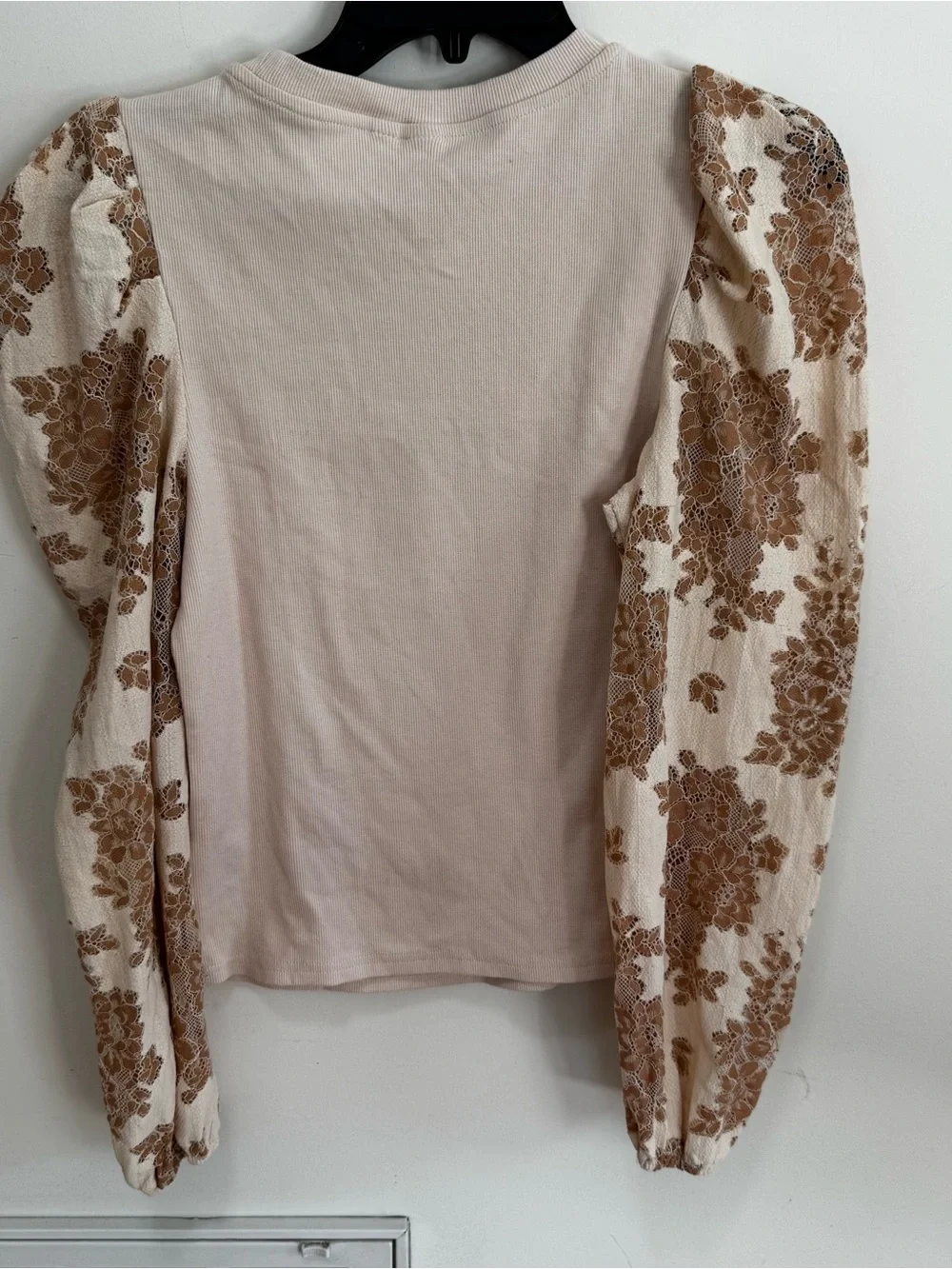 Anthropologie DOLAN Puff-Sleeve Top Cream floral small